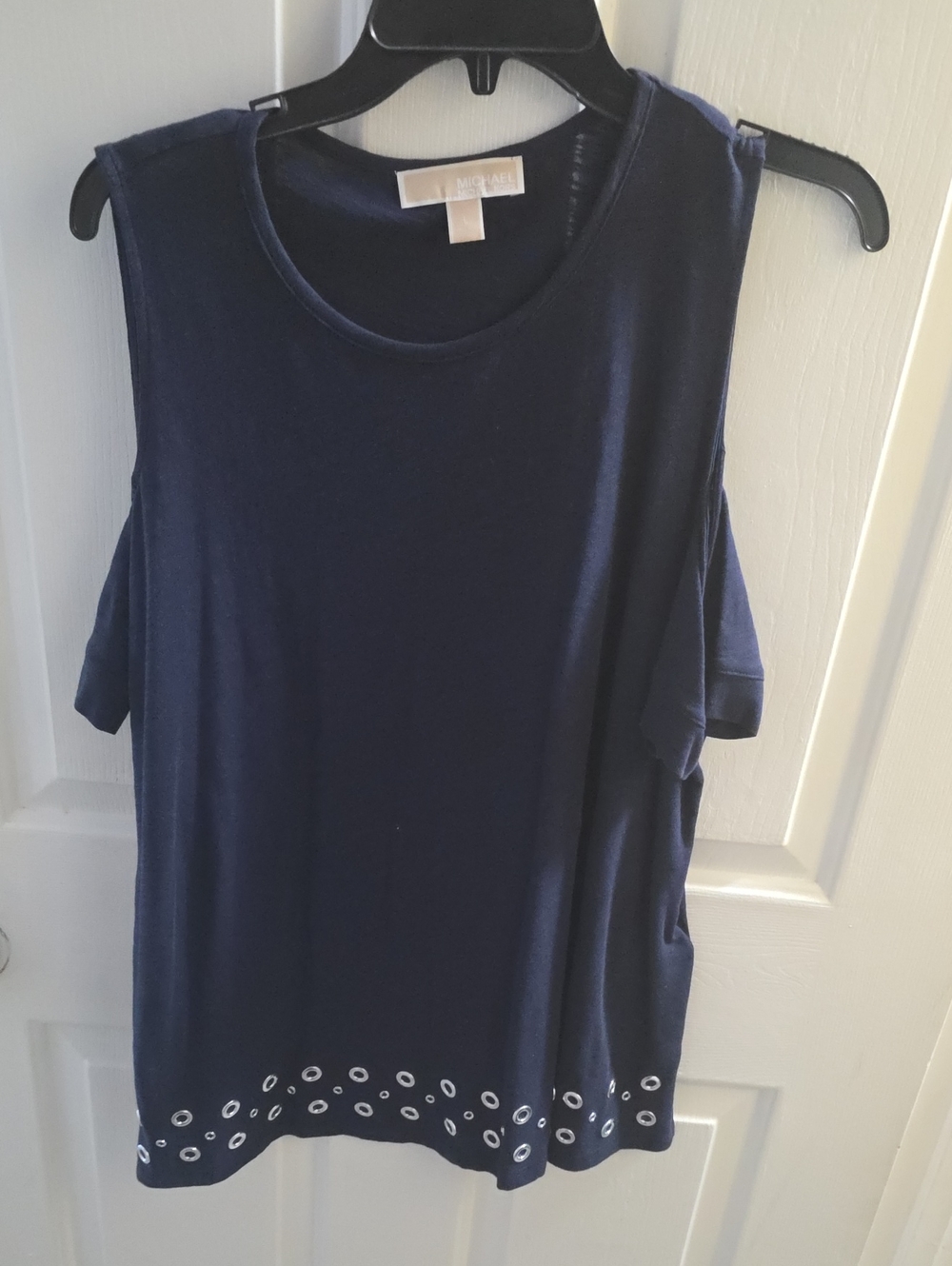 Michael Kors Navy Cold-Shoulder Tank with Eyelet Hem